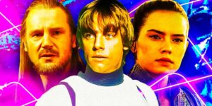 liam neeson as qui gon jinn from star wars the phantom menace mark hamill as luke skywalker from star wars a new hope daisy ridley as rey from star wars the force awakens