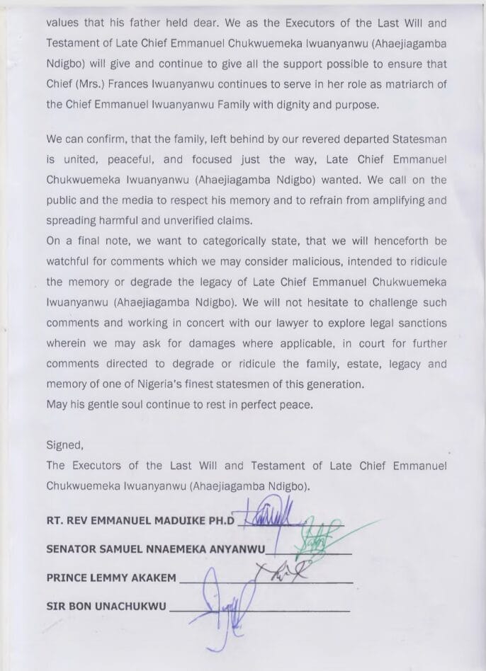 Did Iwuanyanwu Ban His Wife from Remarrying? Here’s the Truth